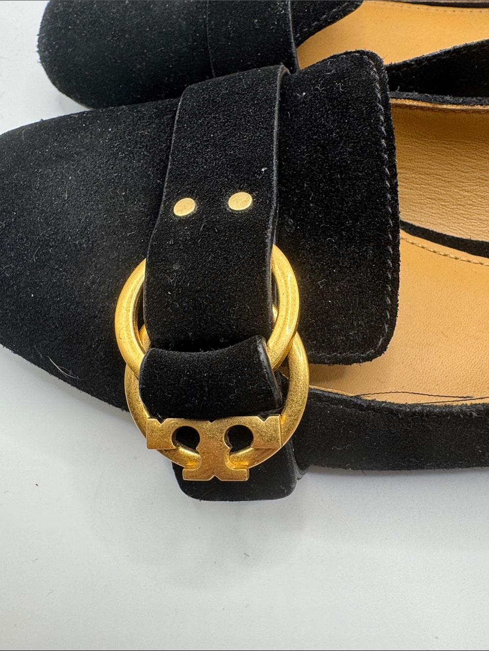 Tory Burch Black Suede Loafers with Gold Hardware - Picture 3 of 6